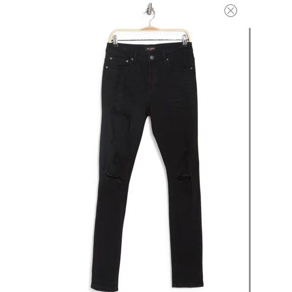 WELL KNOWN Dean Street Jeans Men Jet Black SZ 34 Stretch Distressed MSRP $200 - Picture 3 of 12